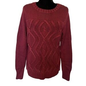 NWT Lands'End Drifter Burgundy Cable Knit Cotton Sweater Size Medium